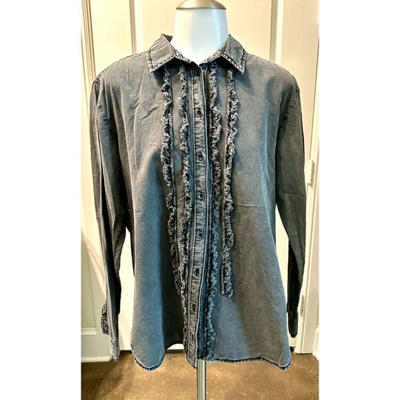 Pilcro by Anthropoligie Denim Ruffle Long Sleeve Button Down - Medium - Picture 1 of 4